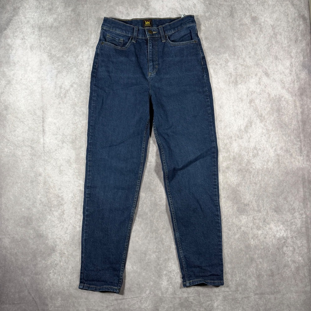 Lee Womens High Rise Tapered Leg Jeans Dark Wash Blue Denim 6M Minimalist Chic